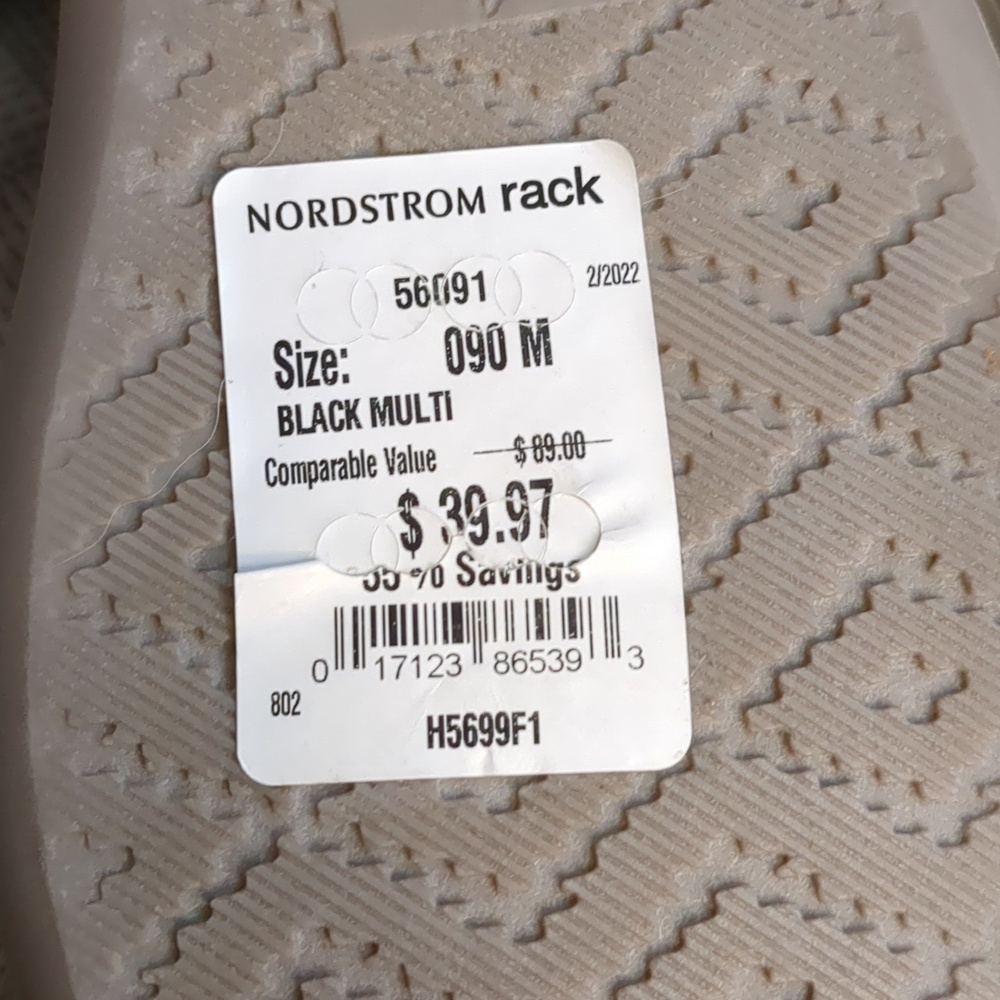 Nordstrom Black and Cream Strap Sandals with Patterned Ankle Band - Picture 2 of 16